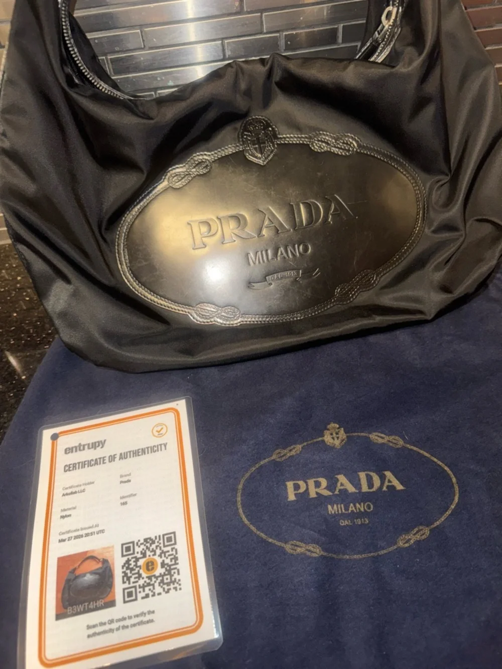 Prada Black Nylon Tote with Leather Logo Plaque - Picture 2 of 13